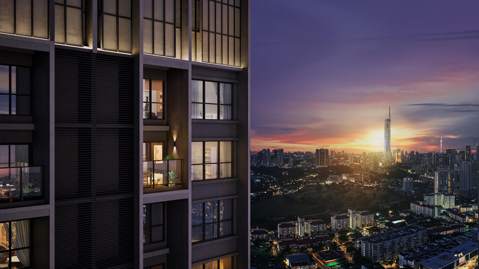 Twilight view from a Vividz residence